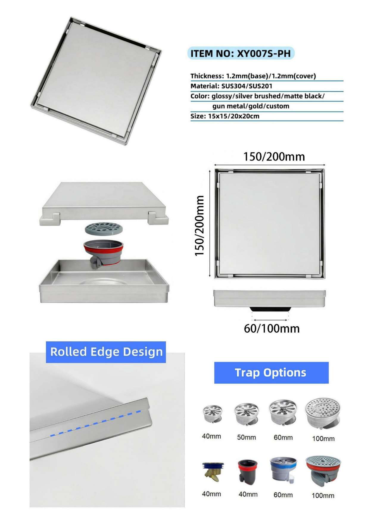 XY007S-PH — BAOHUI HOME Floor Drain
