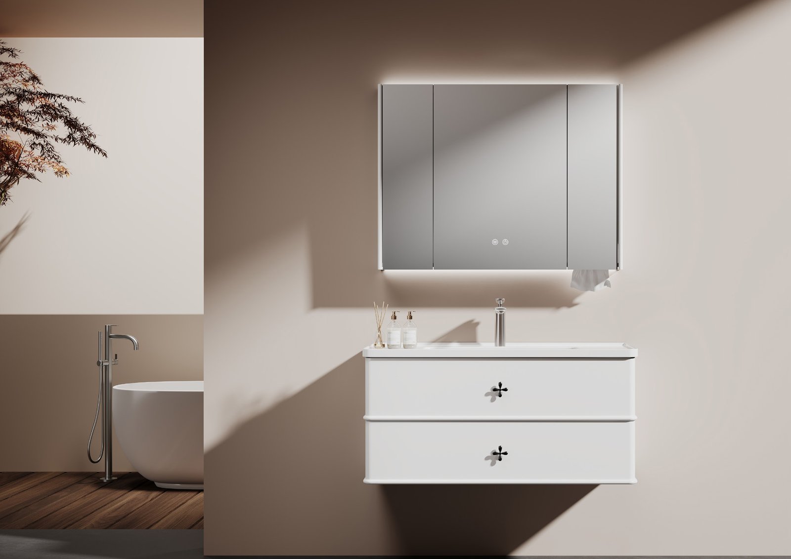 100cm Gloss White PVC Vanity with Double Drawers — BAOHUI HOME Bathroom Hardware