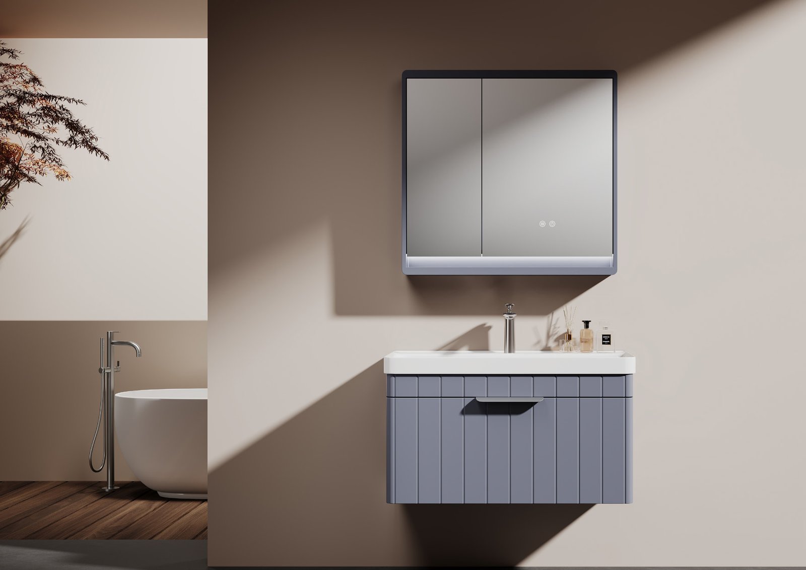 90cm Gloss White PVC Vanity with Mirror Cabinet — BAOHUI HOME Bathroom Hardware
