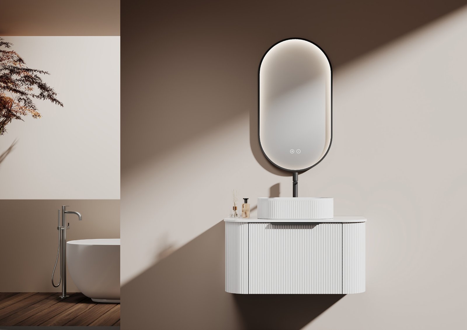 90cm Matte White PVC Vanity with Round Mirror — BAOHUI HOME Bathroom Hardware
