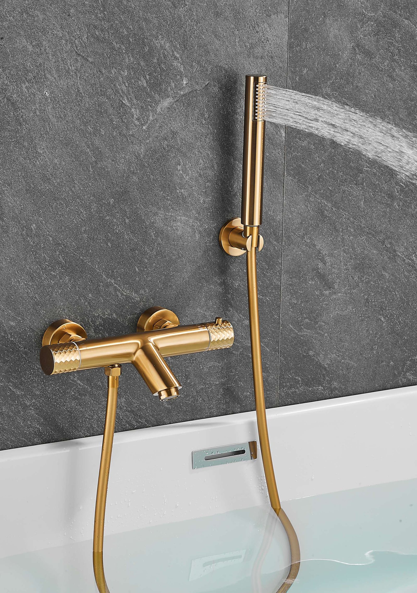 Gold Wall-Mounted Tub Filler with Hand Shower — BAOHUI HOME Bathroom Hardware
