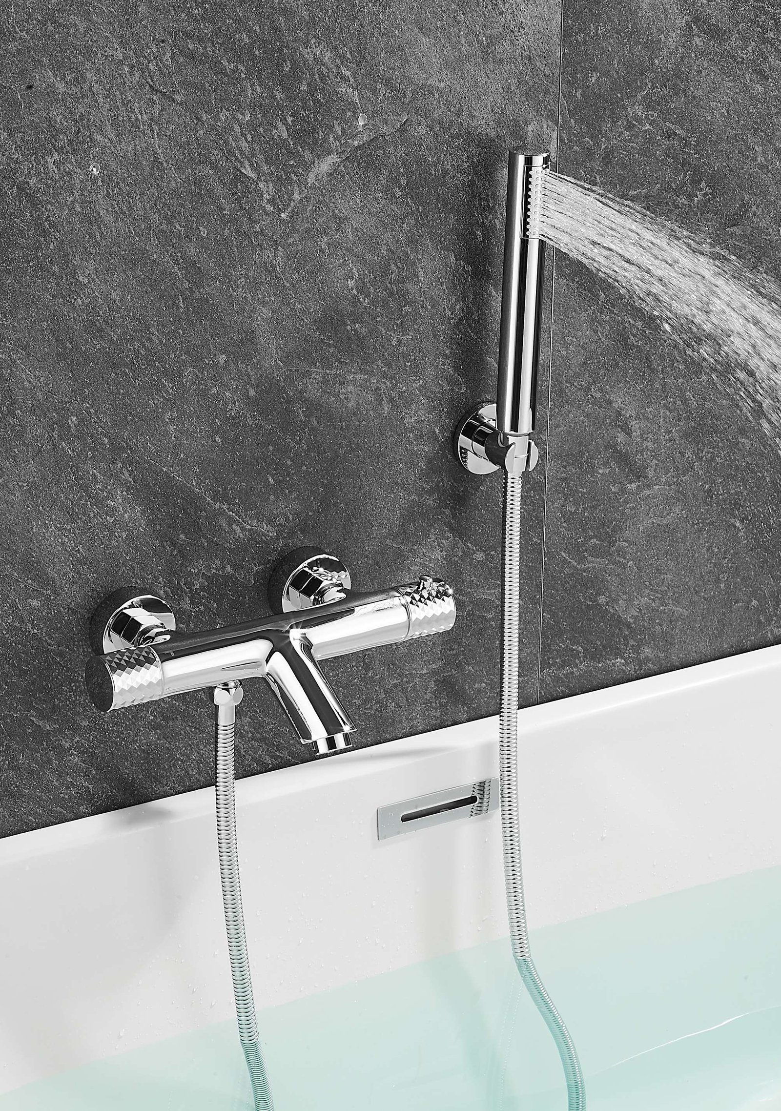 Chrome Wall-Mounted Tub Filler with Hand Shower — BAOHUI HOME Bathroom Hardware