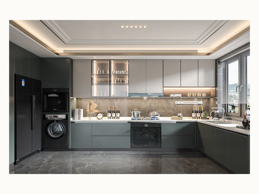 BAOHUI BHC-085 mid-tone kitchen cabinet design